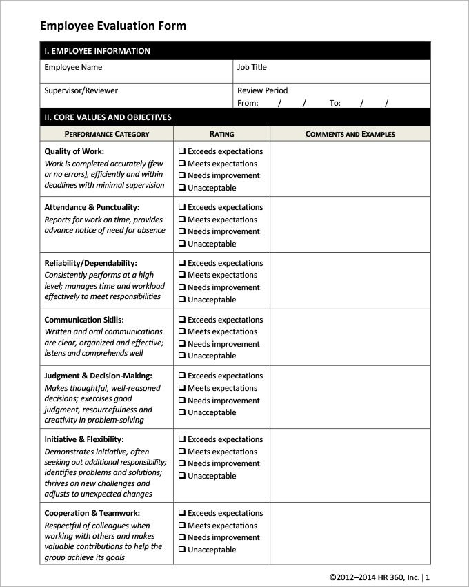 17 Sample HR Evaluation Forms Examples Word PDF PSD Employee