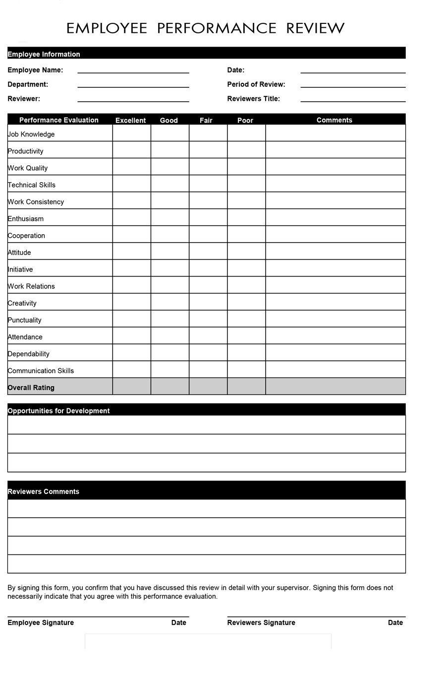 28 Employee Review Form Template Free In 2020 With Images
