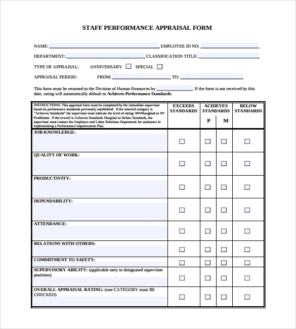 6 Employee Performance Appraisal Form Templates Sample Templates 6 Employee Performance Appraisal Form Templates Sample Templates