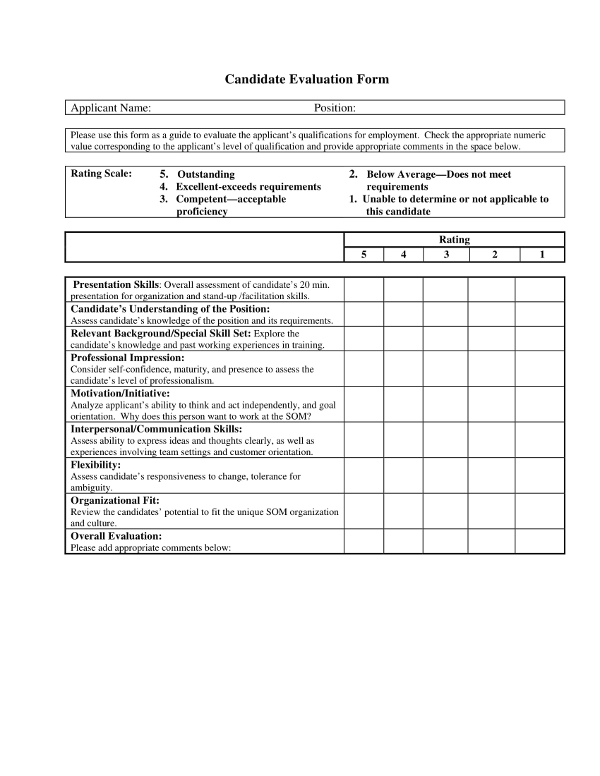 9 Examples Of Candidate Evaluation Forms PDF Examples