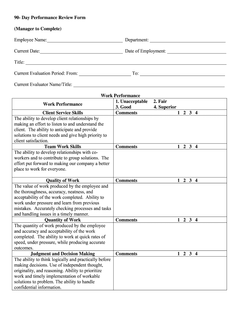 90 Day Performance Review Form Fill And Sign Printable Template 
