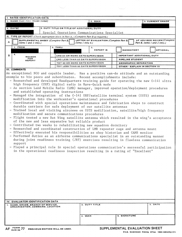 AF Form 77 Letter Of Evaluation LOE