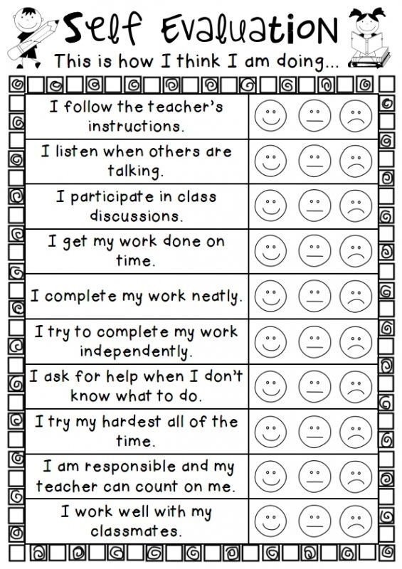An Easy Personal Self Evalution Sheet For Students To Use For 