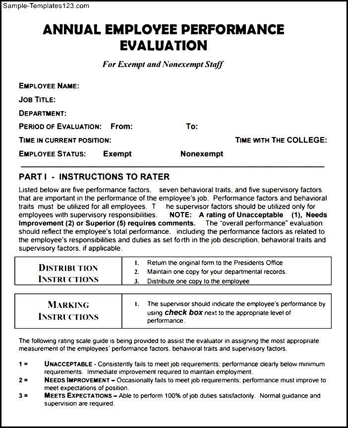 Annual Employee Evaluation Form PDF Template Sample Templates 