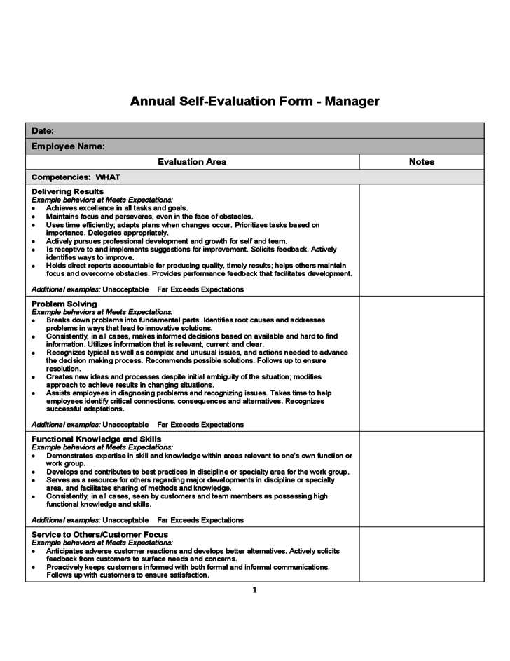 Annual Self Evaluation Form Free Download