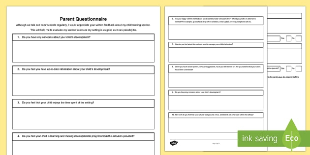 Childminder Parent Questionnaire Parent Feedback Childminder