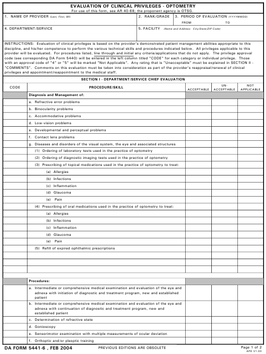 DA Form 5441 6 Download Printable PDF Or Fill Online Evaluation Of
