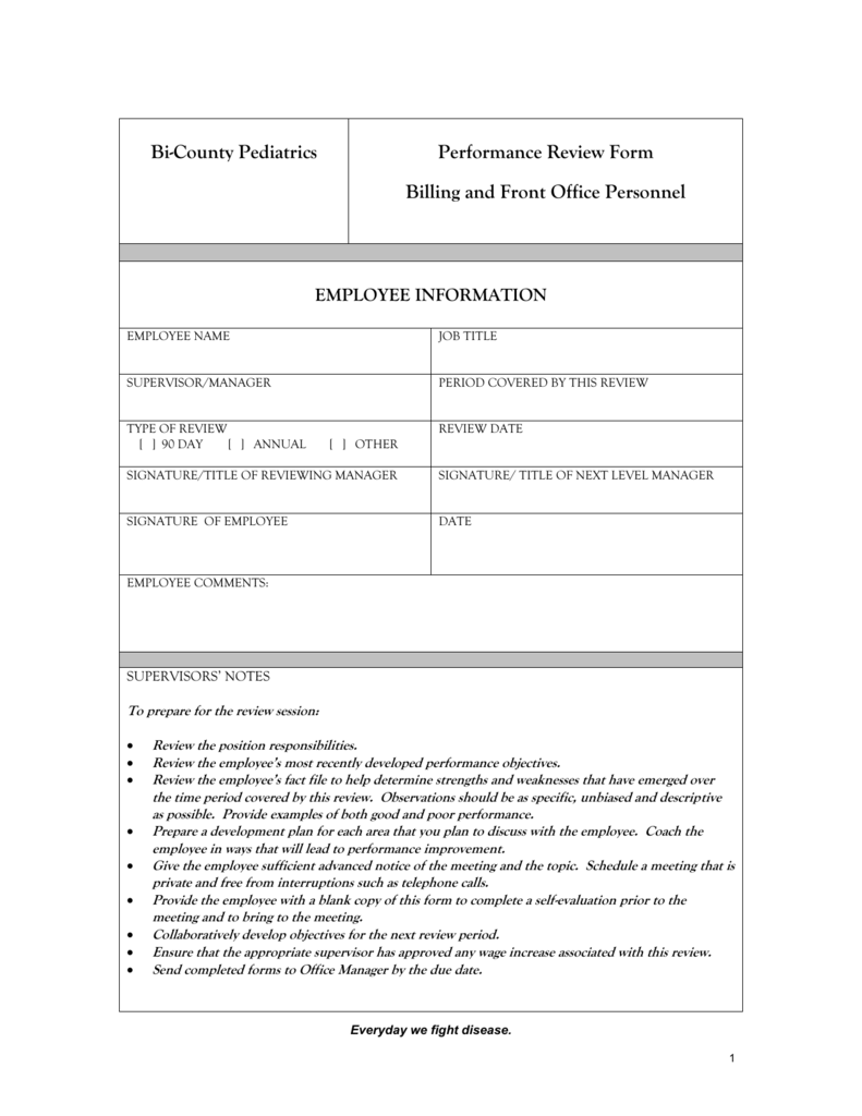 Employee Evaluation Billing Front Office