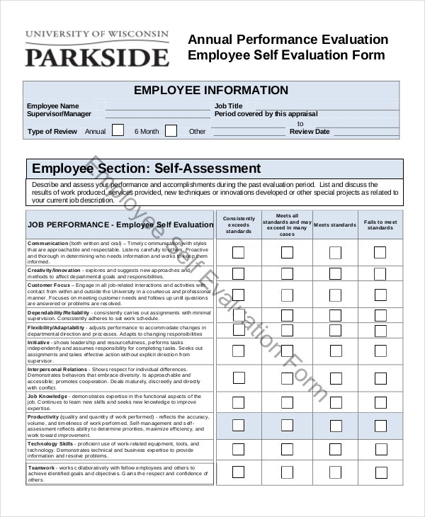 Employee Evaluation Form Example 13 Free Word PDF Documents 
