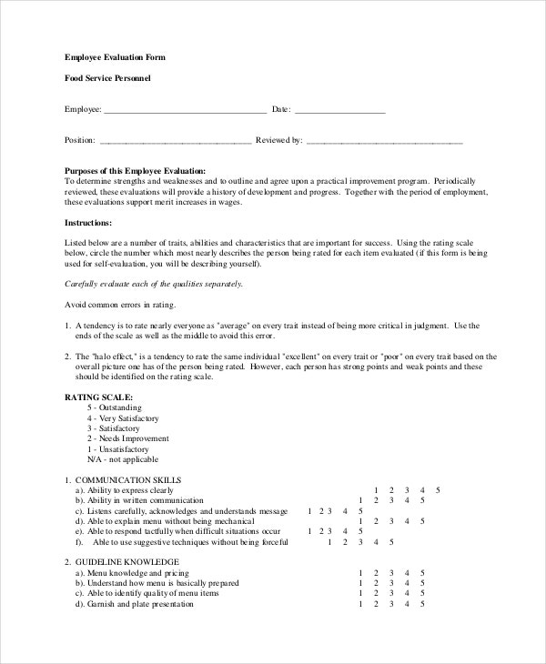 Employee Evaluation Form Example 13 Free Word PDF Documents
