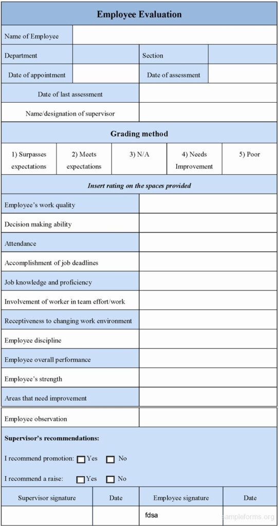 Employee Evaluation Form Template New Employee Evaluation Form Sample 