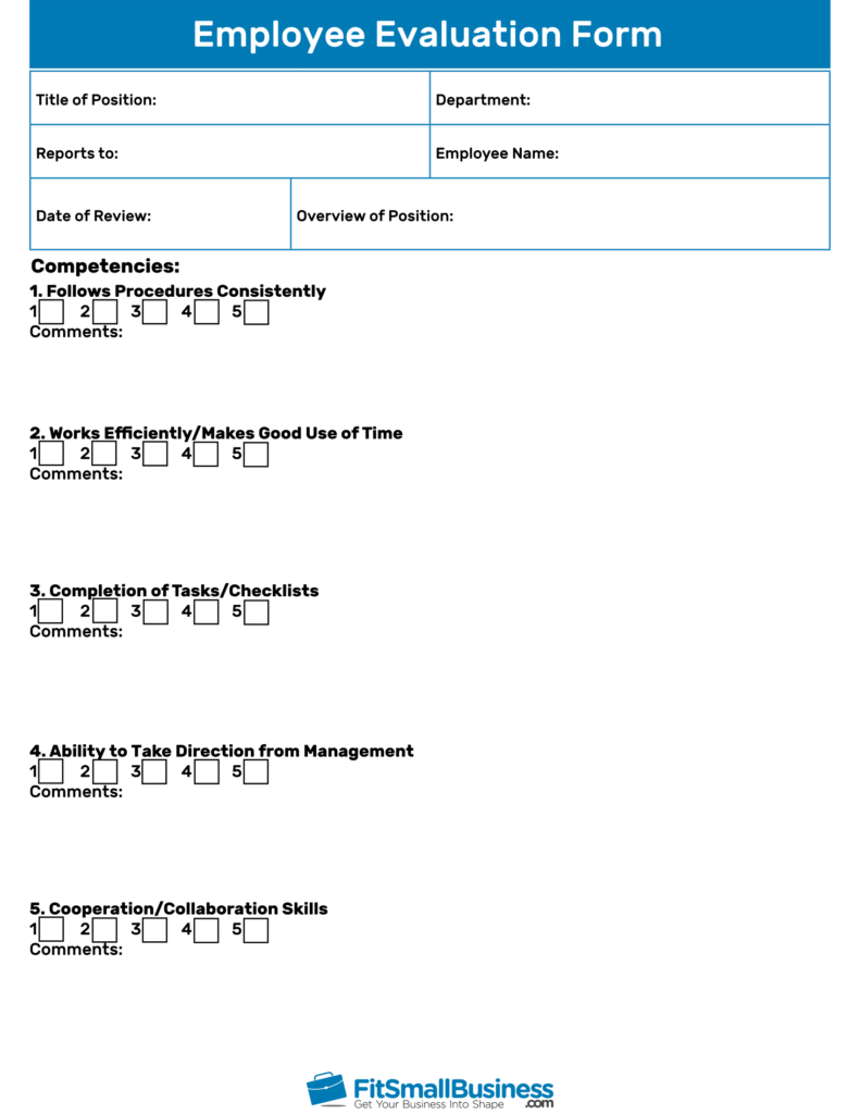 Employee Evaluation Forms Free Performance Review Templates Best