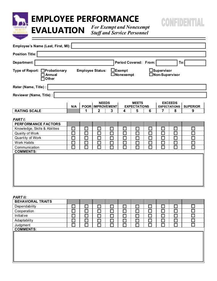 Employee Performance Evaluation Form Employee Performance Review