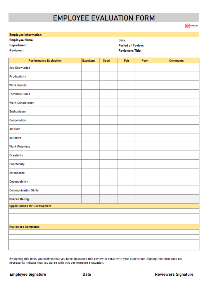 Employee Performance Evaluation Form Shrm Printable Forms