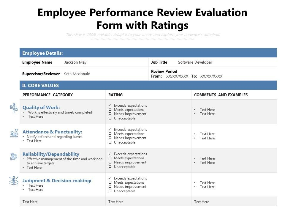 Employee Performance Review Evaluation Form With Ratings PowerPoint 