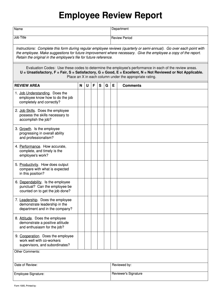 Employee Performance Review Template Excel Fill Online Printable 