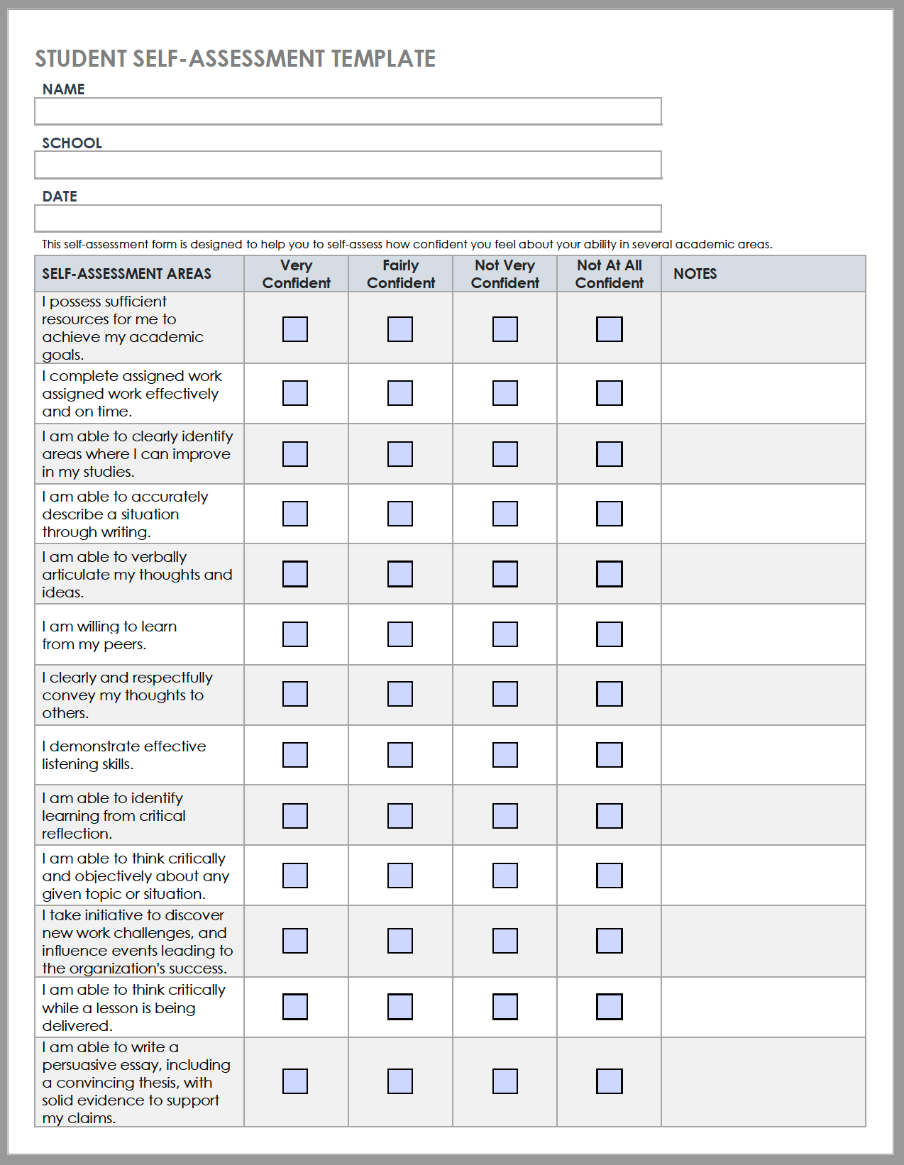 Employee Self Assessment Template For Your Needs