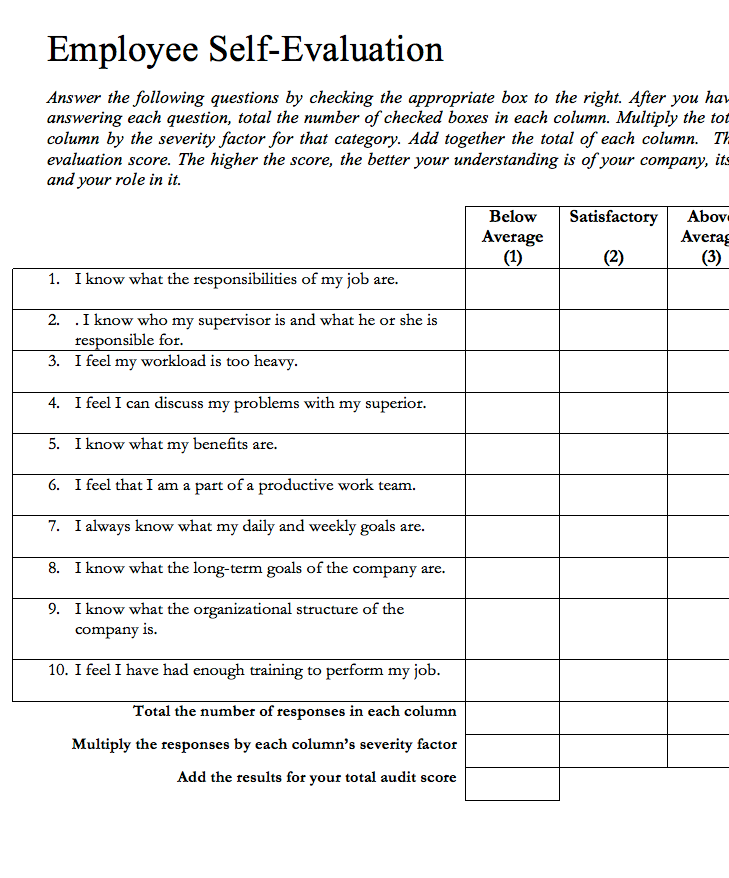 Employee Self Evaluation Form The WCA