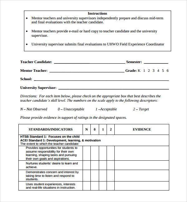 Evaluation Form Template Evaluation Form Templates Evaluation Form 