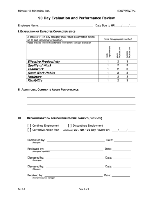 Fillable 90 Day Evaluation And Performance Review Form Printable Pdf 