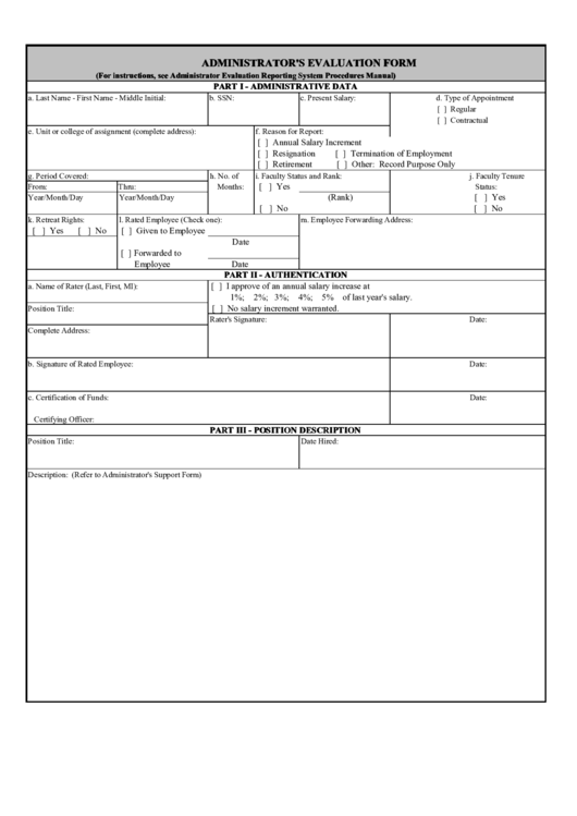 Fillable Administrator S Evaluation Form Printable Pdf Download