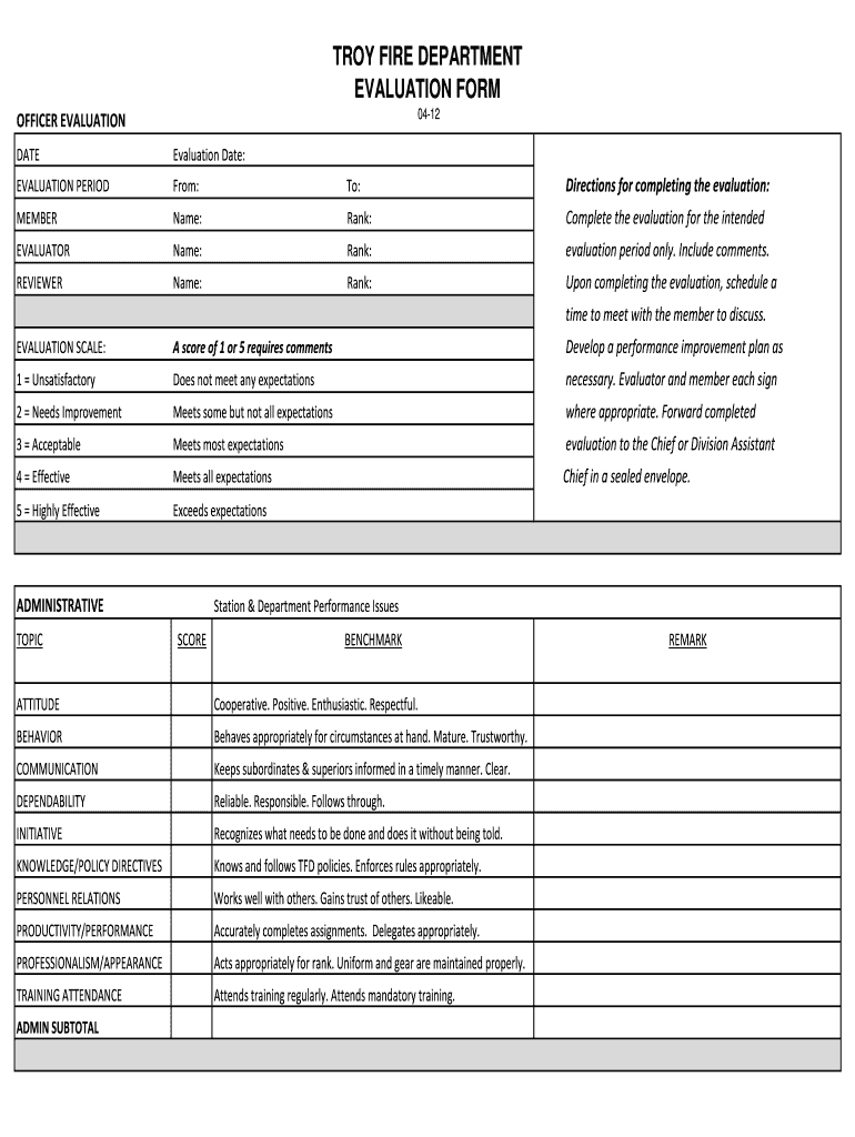 Firefighter Performance Appraisal Form Fill Out And Sign Printable