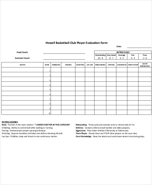 FREE 10 Sample Basketball Evaluation Forms In MS Word PDF