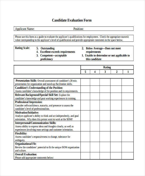 FREE 10 Sample Candidate Evaluation Forms In PDF MS Word Excel