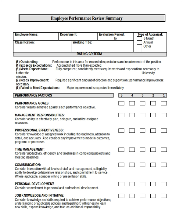 FREE 10 Sample Employee Performance Review Forms In MS Word PDF