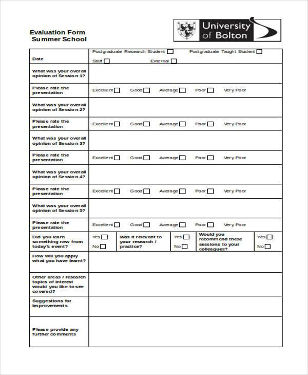 FREE 10 School Evaluation Forms In MS Word PDF