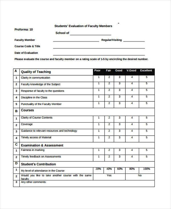 FREE 10 Student Evaluation Forms In PDF MS Word