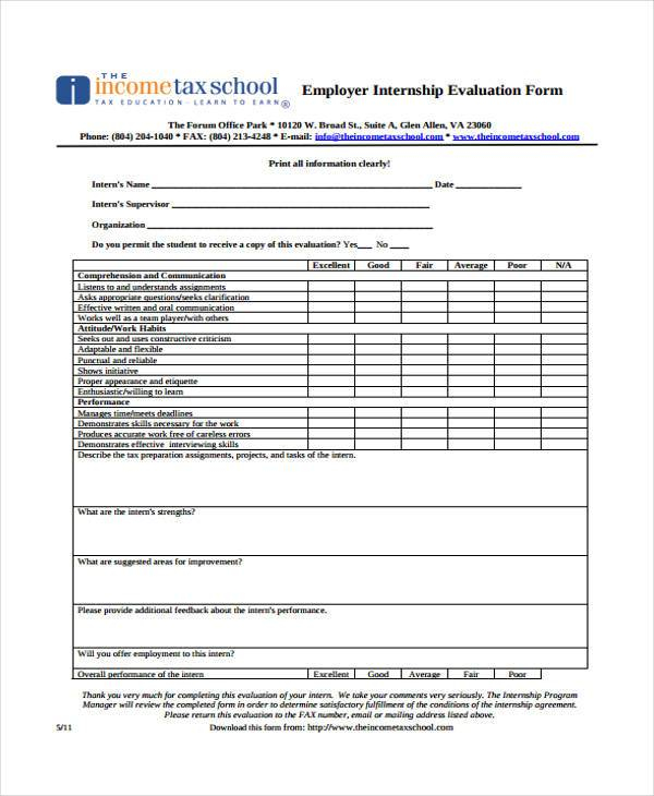 FREE 11 Internship Evaluation Forms In PDF Excel MS Word