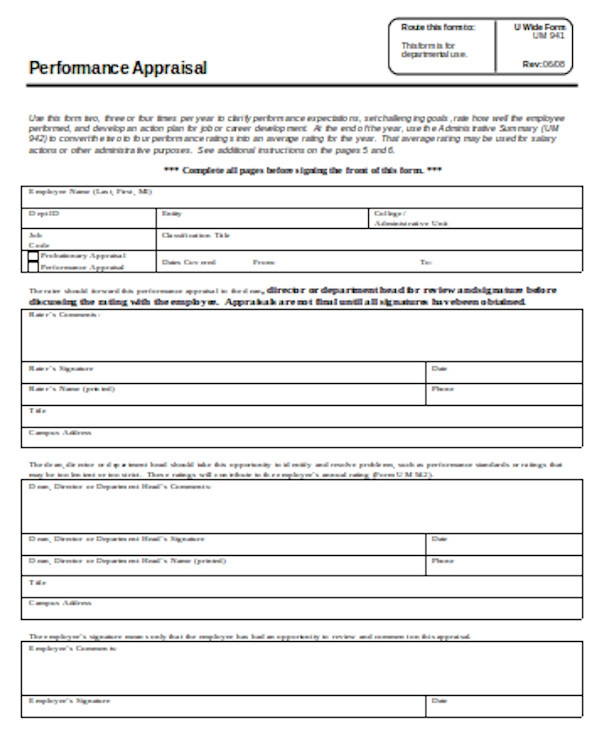 FREE 11 Performance Appraisal Form Samples In PDF MS Word Excel