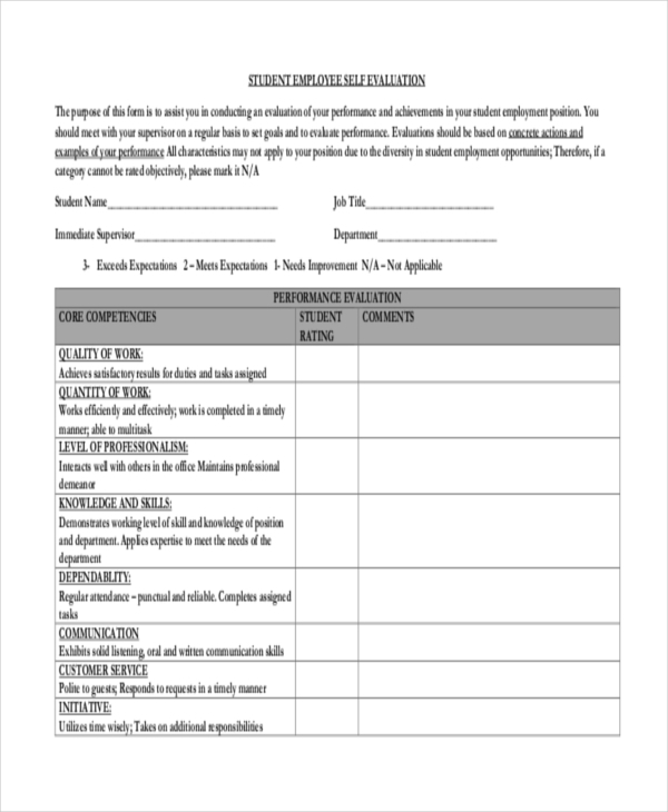 FREE 11 Sample Employee Self Evaluation Forms In PDF MS Word Excel FREE 11 Sample Employee Self Evaluation Forms In PDF MS Word Excel