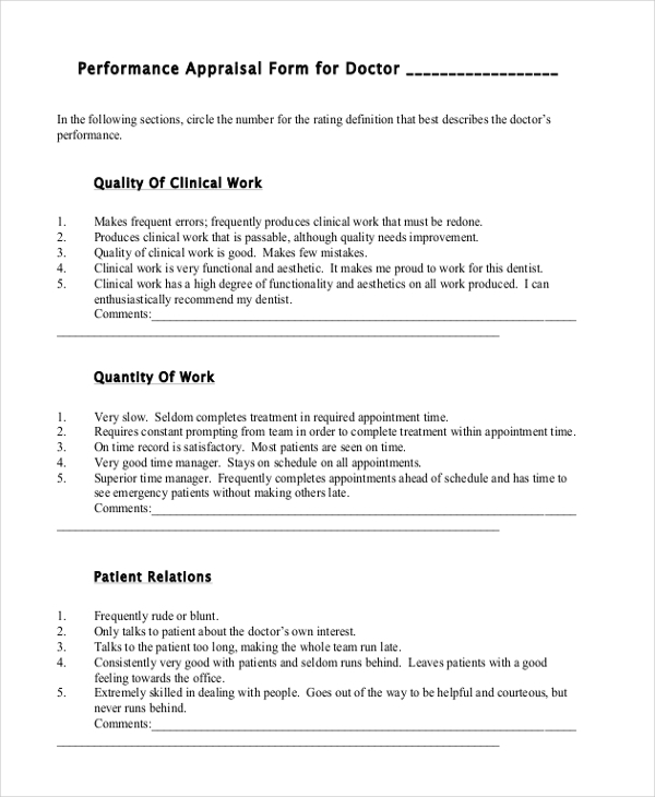 FREE 11 Sample Performance Appraisal Forms In PDF MS Word Excel