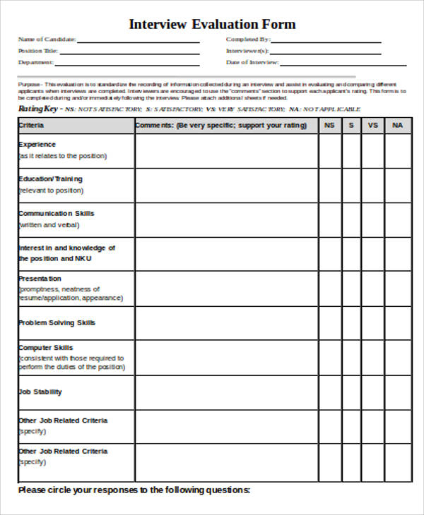 FREE 12 Sample Evaluation Forms In MS Word