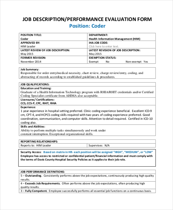 FREE 12 Sample Job Performance Evaluation Forms In PDF MS Word Excel