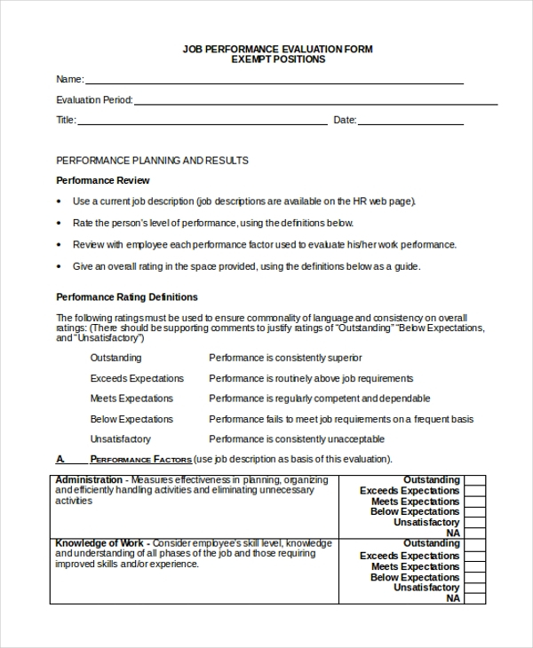 FREE 12 Sample Job Performance Evaluation Forms In PDF MS Word Excel