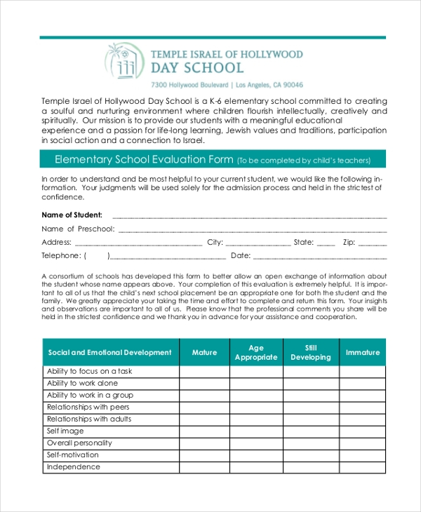 FREE 12 Sample School Evaluation Forms In PDF MS Word Excel