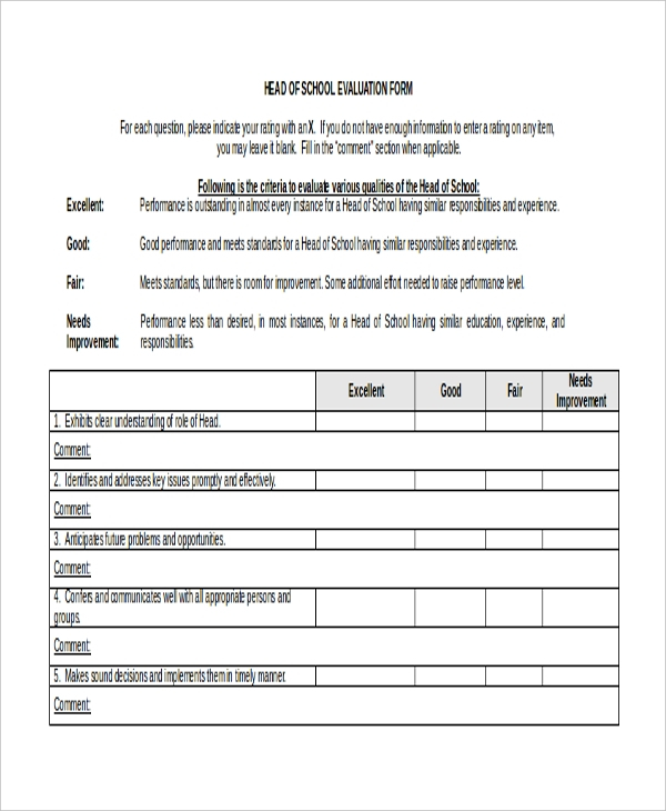 FREE 12 Sample School Evaluation Forms In PDF MS Word Excel