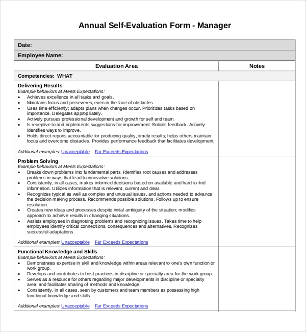 FREE 12 Sample Self Evaluation Forms In PDF MS Word Excel