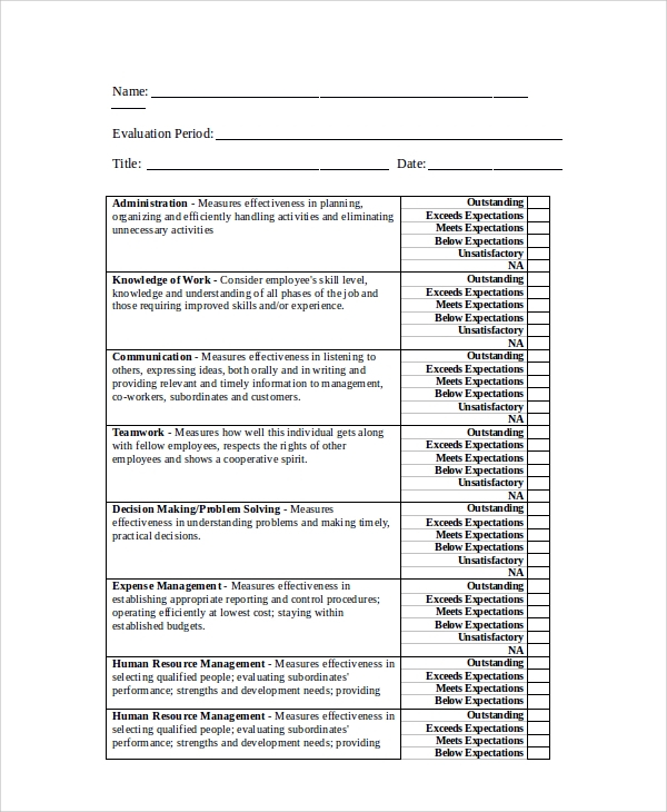 FREE 13 Sample HR Evaluation Forms In PDF MS Word FREE 13 Sample HR Evaluation Forms In PDF MS Word