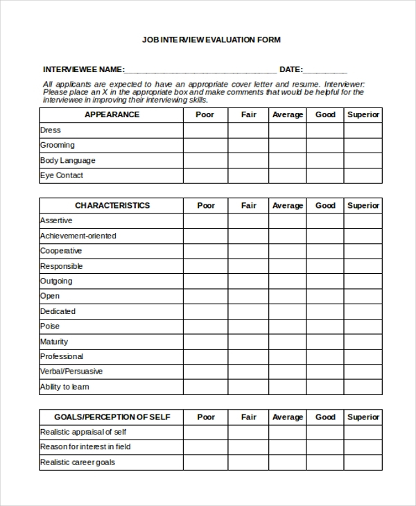 FREE 13 Sample Interview Evaluation Forms In PDF MS Word Excel