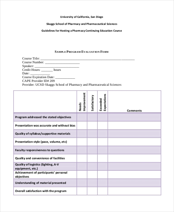 FREE 13 Sample Program Evaluation Forms In PDF Excel Word
