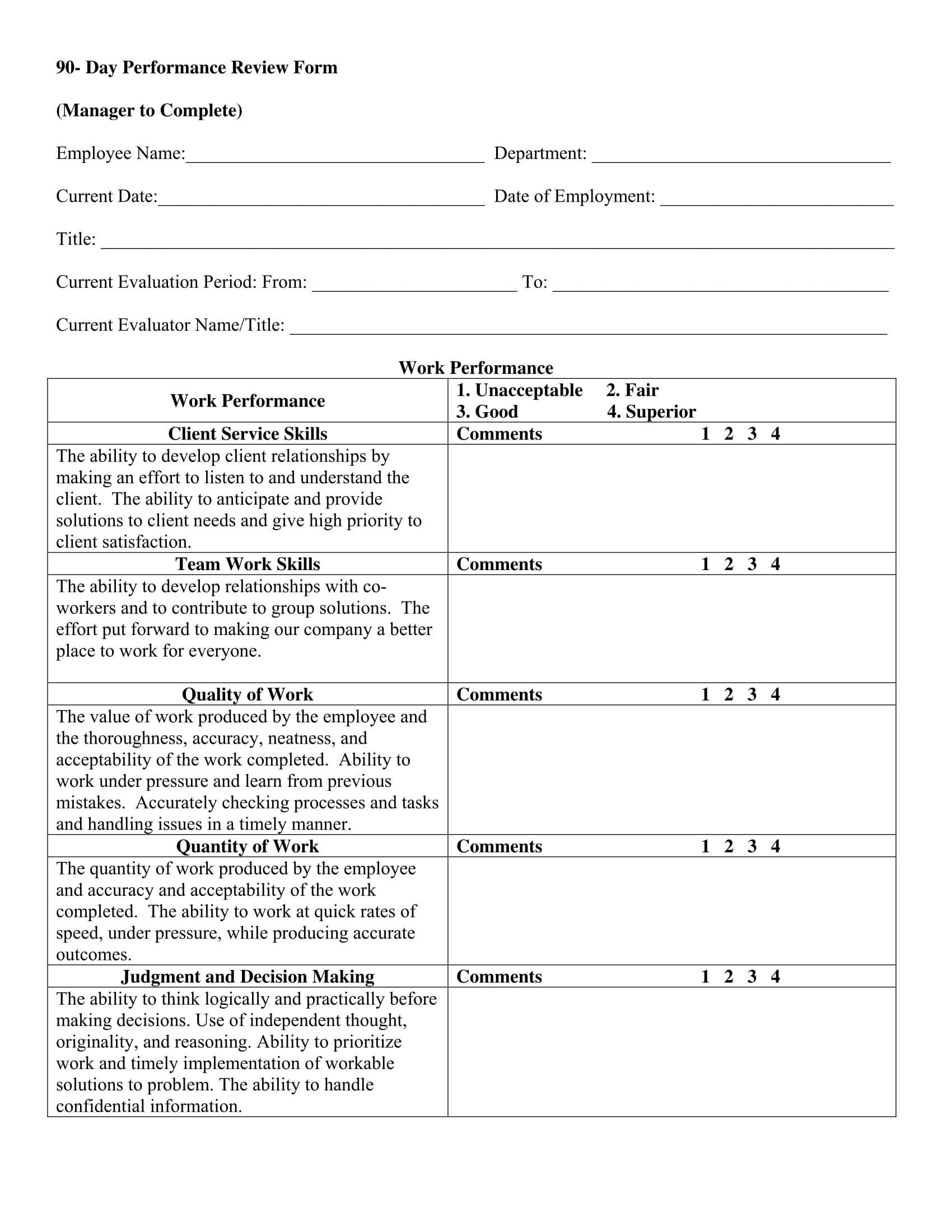 FREE 14 90 Day Review Forms In PDF MS Word