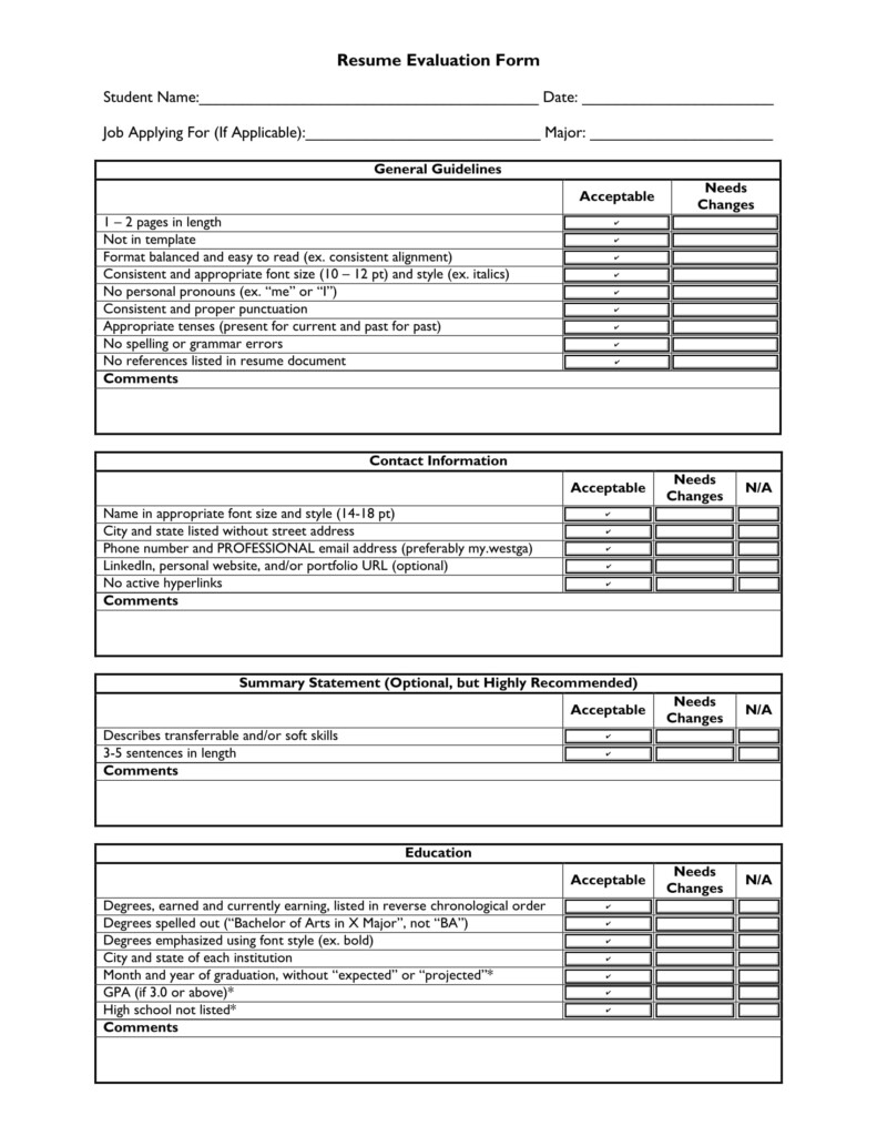 FREE 14 Resume Evaluation Forms In PDF MS Word