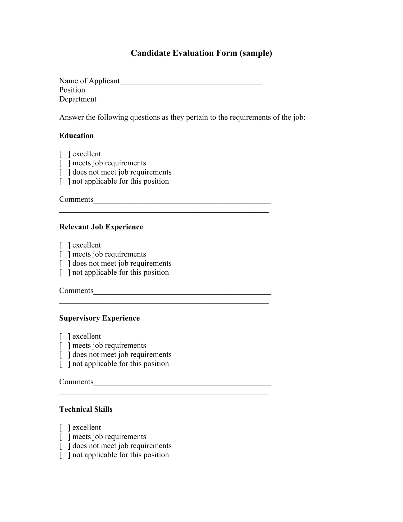 FREE 14 Resume Evaluation Forms In PDF MS Word