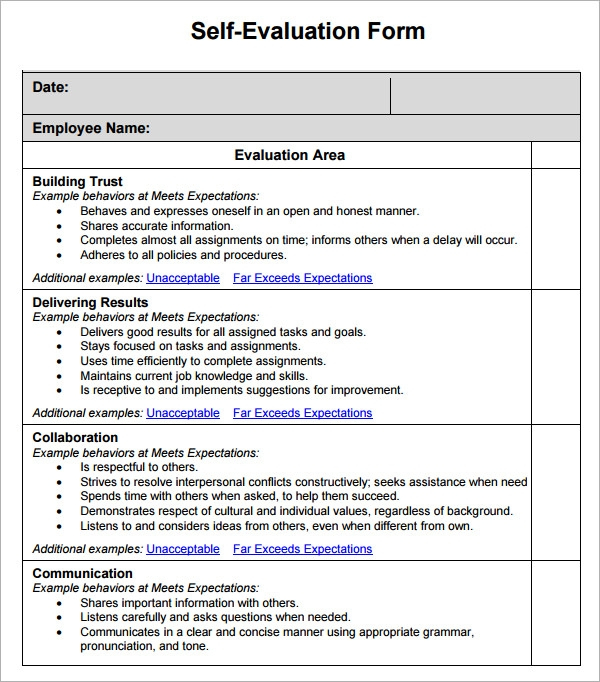 FREE 14 Sample Employee Self Evaluation Forms In PDF MS Word Pages