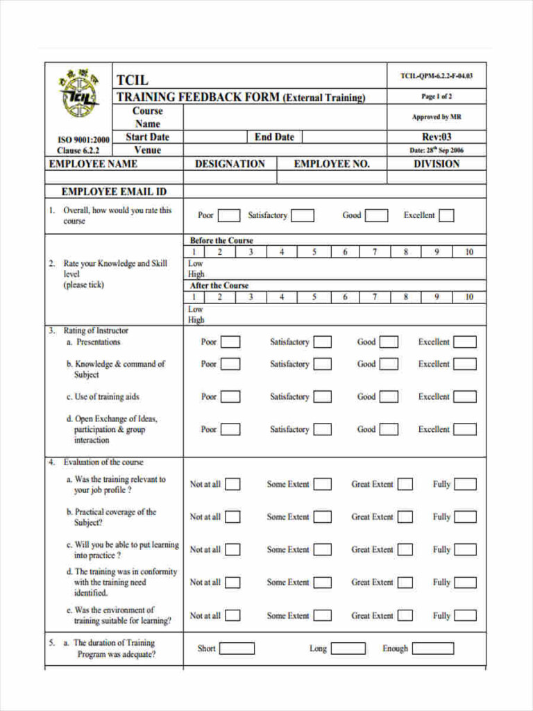 FREE 16 Training Feedback Forms In PDF
