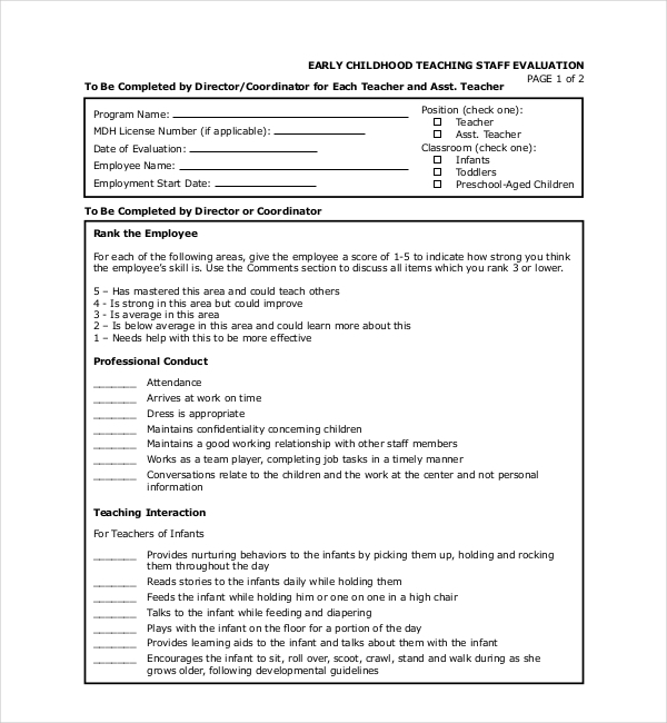 FREE 20 Sample Teacher Evaluation Forms In PDF Excel Word